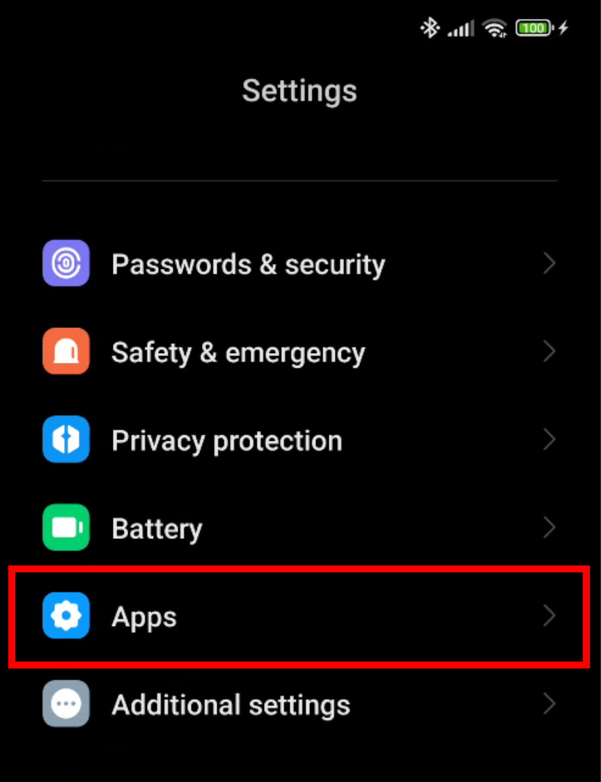 Open Apps on phone Settings