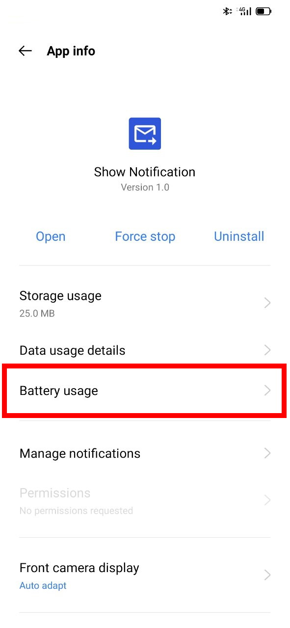 Open Apps info Battery usage